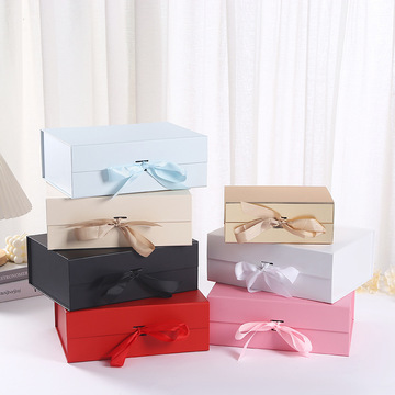 一片式丝带礼品包装盒伴手礼礼盒包装蝴蝶结折叠盒生日礼物硬盒