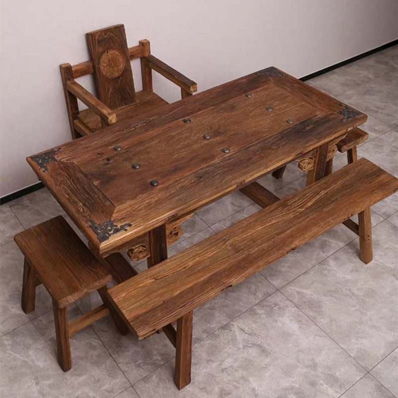新中式老榆木置地式榆木茶桌茶台家具客厅家居可定制吧台面