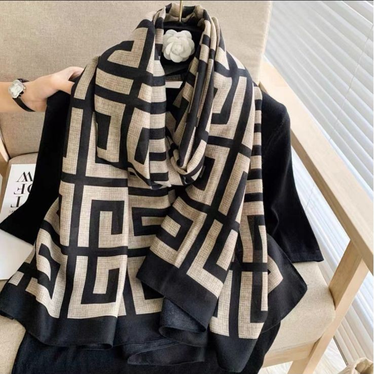 One Piece Dropshipping 2023 Live Broadcast Korean Style Printed Cotton and Linen Scarf European and American Classic Autumn and Winter Warm Scarf Outer Shawl