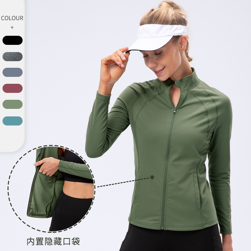 women‘s autumn and winter new yoga jacket nylon sportswear tight elastic running zipper workout clothes long sleeve 12612