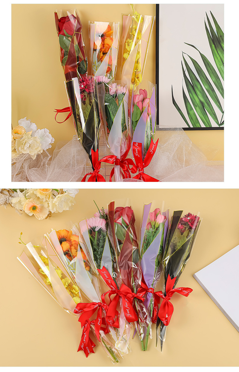 钻石心半透明鲜花袋简约防水花束套袋玫瑰花单支袋鲜花包装情人节