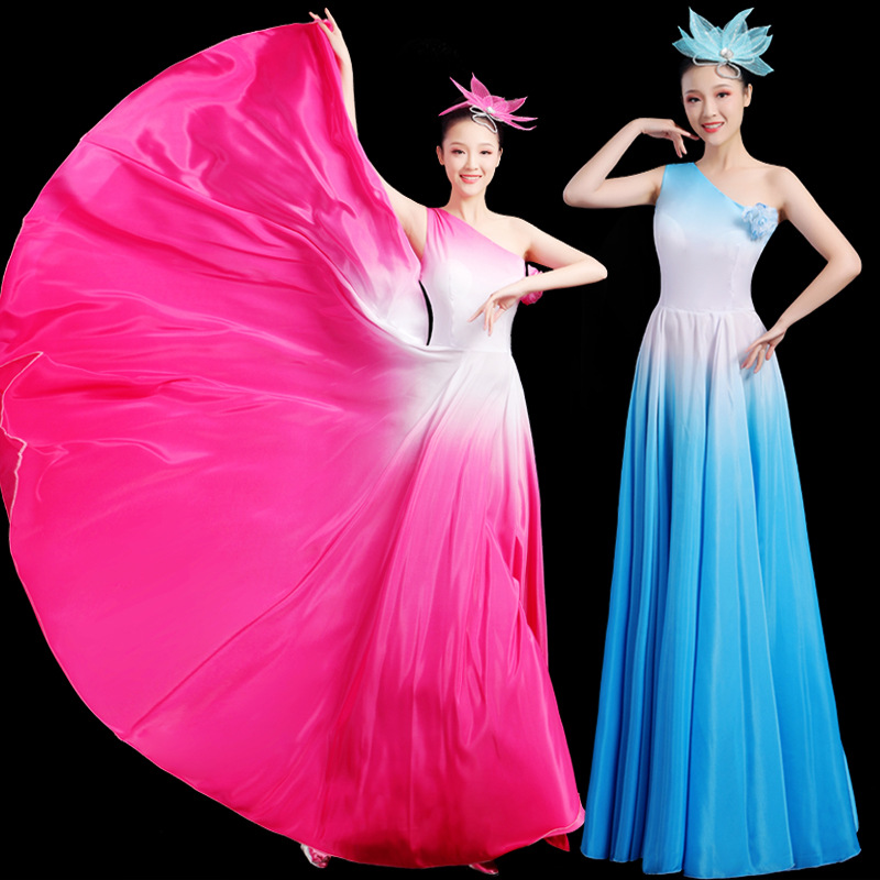 古典舞演出服女飘逸舞蹈服装表演服歌伴舞现代开场舞大摆裙女长裙