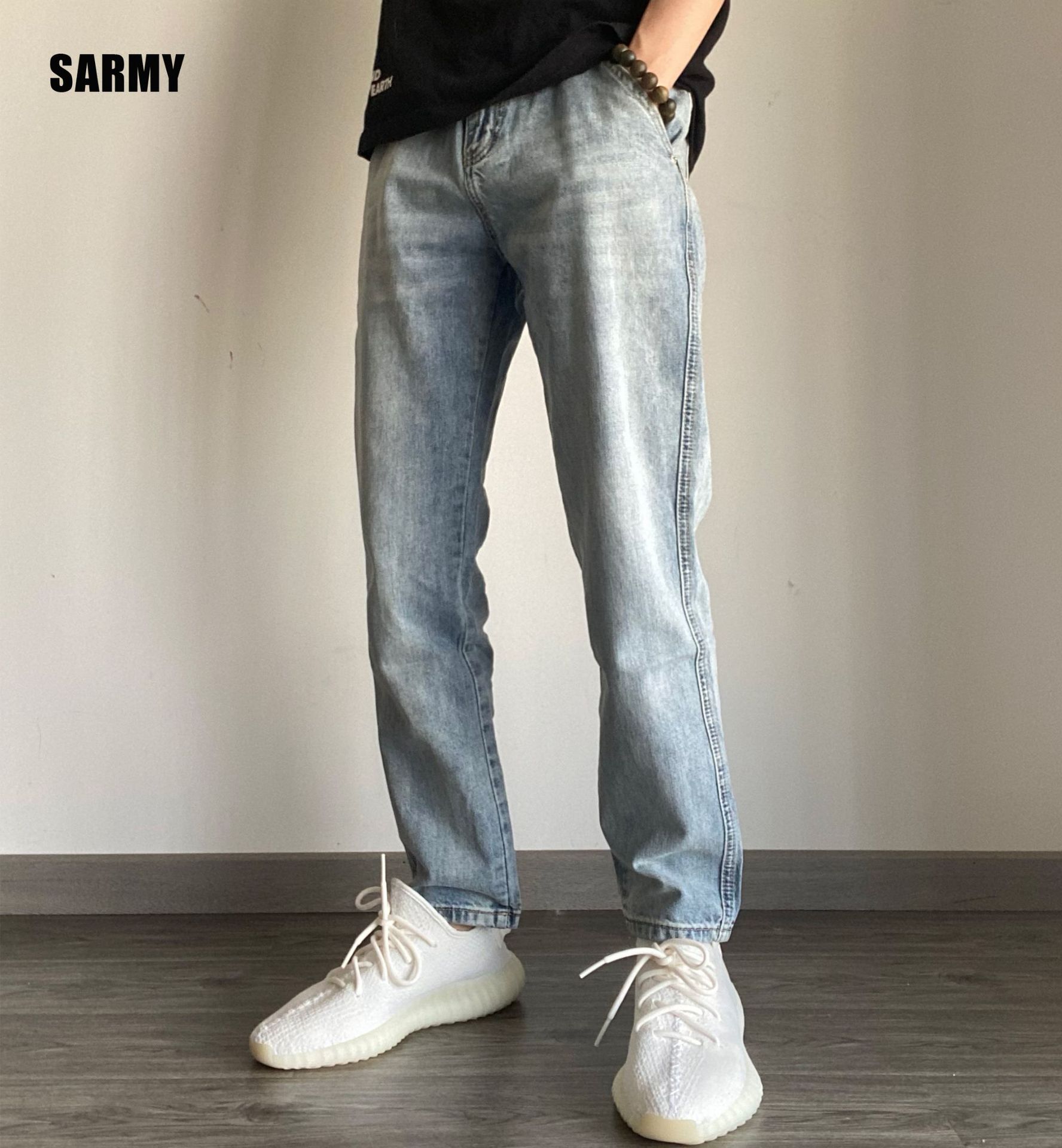 春夏yeezy搭配椰子新款浅色牛仔裤宽松潮流薄款鹿晗同款男士