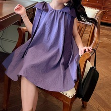 小香风女童无袖背心裙2024夏儿童韩版时尚小众设计感紫色连衣裙