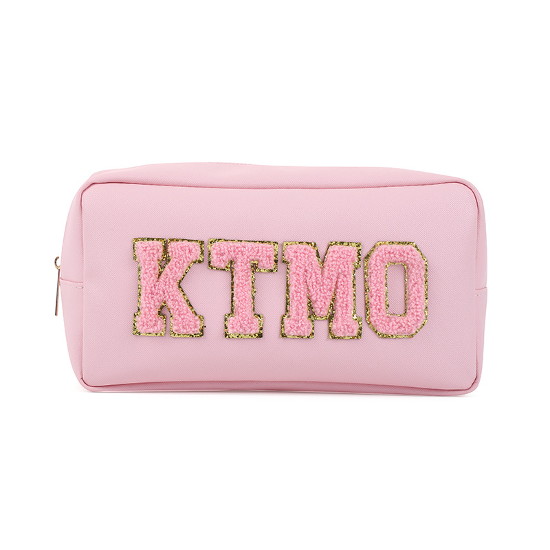 Portable Cosmetic Bag Large Capacity Travel Waterproof Pu Wash Bag Paste Cloth Embroidery Letter Cosmetics Storage Bag in Stock