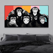 手绘猴子油画北欧风客厅沙发背景墙装饰画猩猩动物卧室儿童房挂画