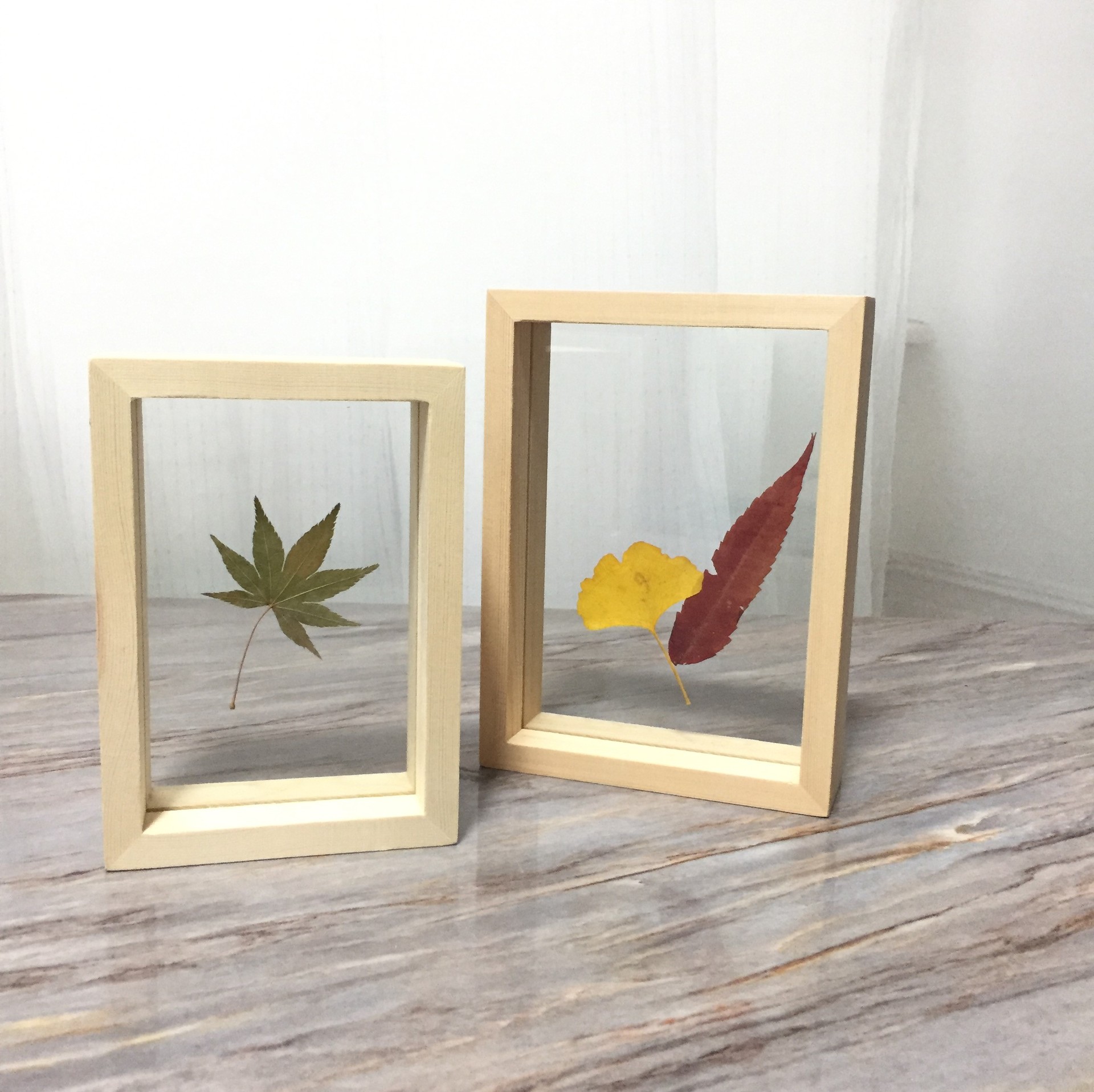 实木创意双面玻璃植物标本简约压花相框透明树叶雕相框摆台定制