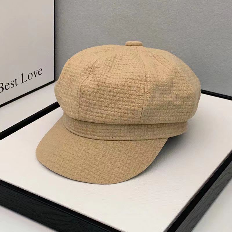 Korean Style Octagonal Cap Women's Spring and Autumn Plaid Fashion Cap Solid Color Newsboy Cap All-Match Artistic Painter Hat Make Your Face Look Smaller