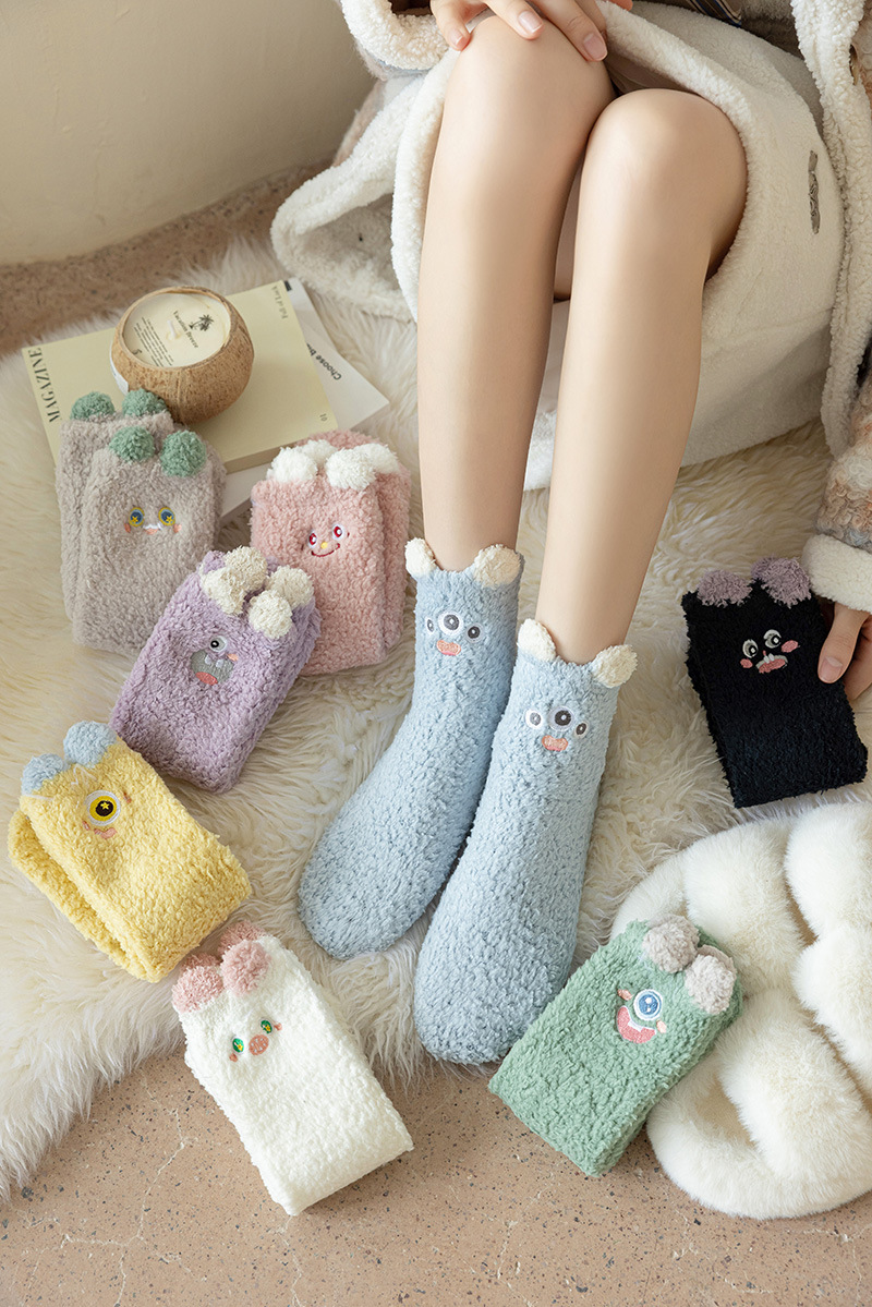Autumn Coral Fleece Socks Women's Korean-Style Fashion Home Room Socks Warm Sleeping Socks Cute Lint-Free Socks