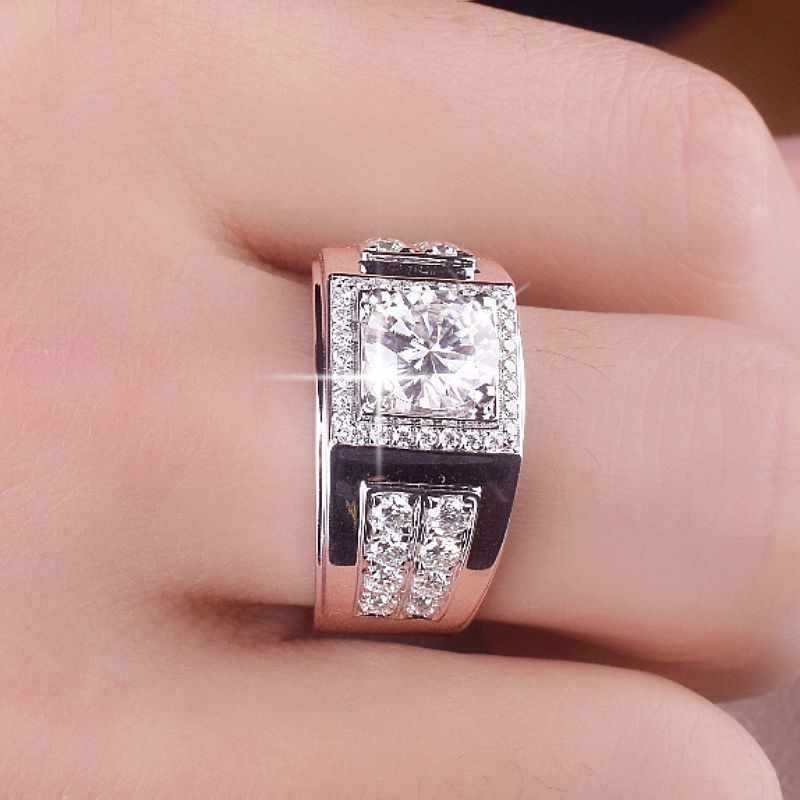 倒闭了正品pt950铂金戒指男士双排微镶莫桑钻白金戒指大气珍珠ins