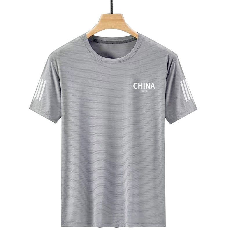 T-shirt All-Matching Printed Summer Ice Silk Mesh Slimming Thin American round-Neck Shirt Quick-Drying Short-Sleeved T-shirt