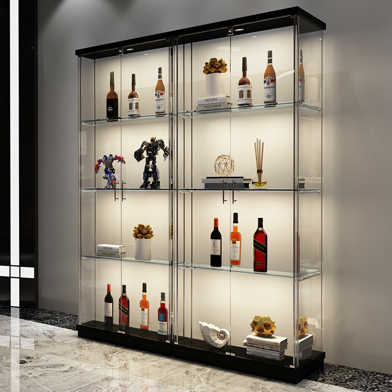全玻璃酒柜展示柜靠墙家用客厅现代简约落地玻璃柜手办模型收藏柜