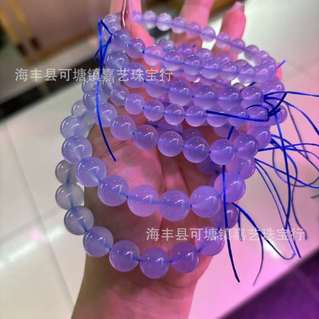 天然蓝玛瑙蓝玉髓圆珠单圈手链手串可diy项链镶嵌配饰挂件配款