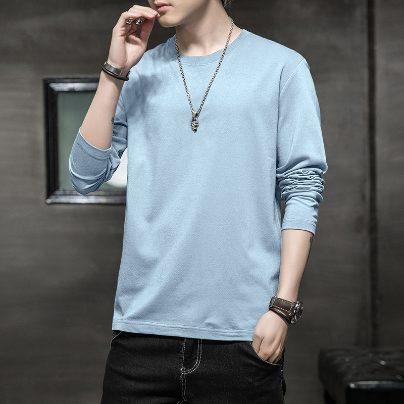 Sweater Men's Solid Color Bottoming Shirt Casual All-Matching Pullover Sweater round Neck Long Sleeve T-shirt Top Men's