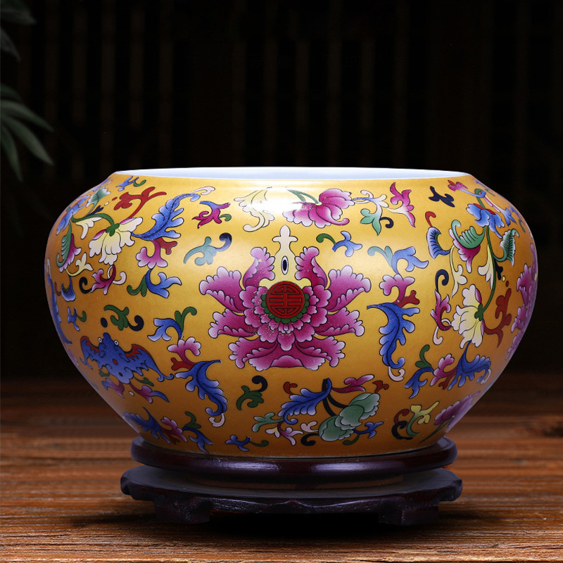 景德镇陶瓷聚宝盆珐琅彩工艺品摆件陶瓷水浅景德镇陶瓷缸厂家供应