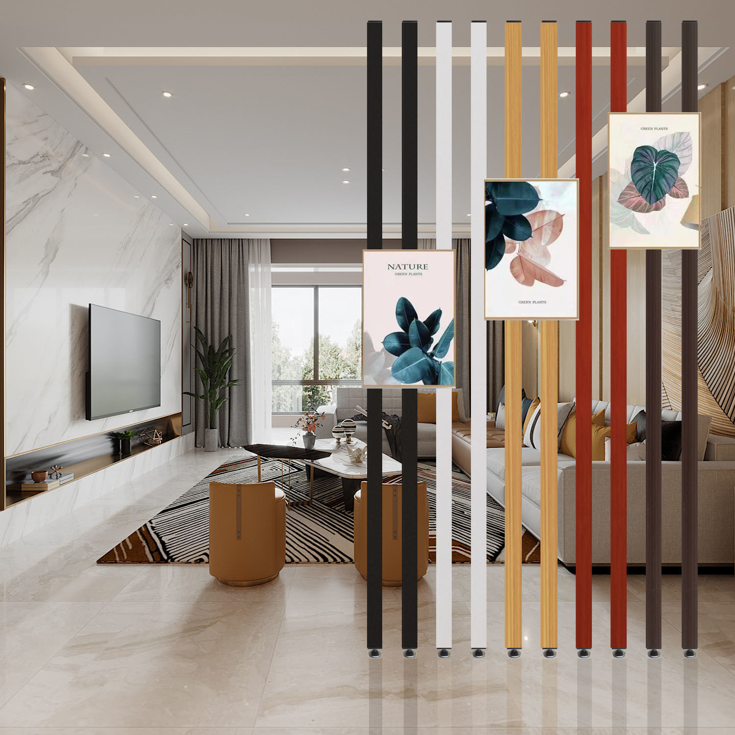 简约现代屏风隔断客厅餐厅遮挡玄关装饰墙铝合金立柱铁艺分隔竖条