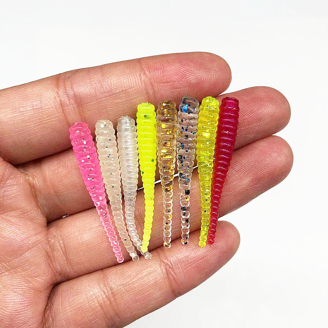 根钓软虫路亚饵35mm针尾单尾螺纹微物软饵飞蝇马口根钓铅头钩鱼饵