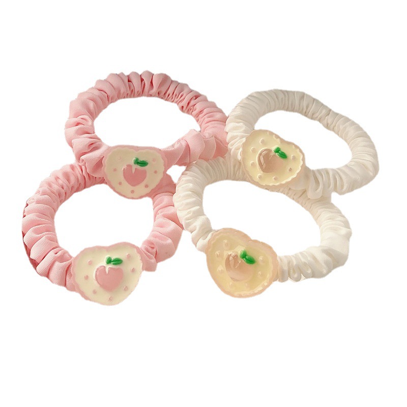 Fresh and Cute Headband Female with Hearts Peach Hair Rope Ponytail Hair Ring Cute Rubber Band High Elastic Small Intestine Ring Hair Accessories
