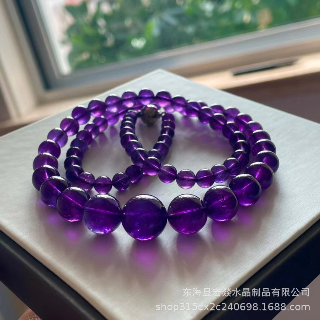 天然巴西紫水晶塔链乌拉圭紫水晶项链浓郁紫水晶毛衣链高冰玻璃体