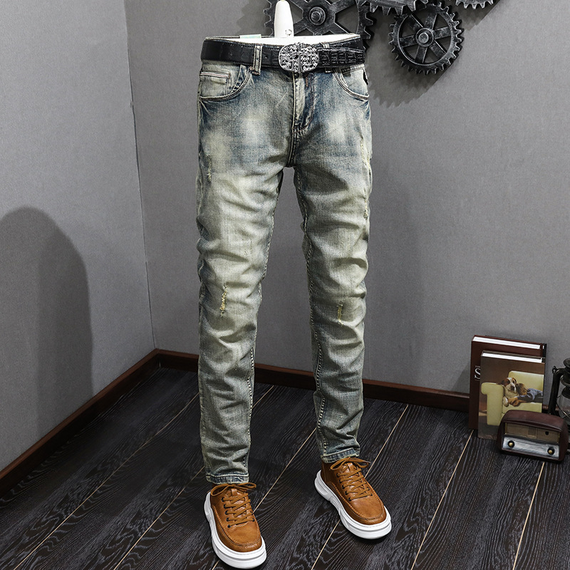   Foreign Trade Jeans Men's Stretch-Fit Pants All-Matching Fashion Brand Teenagers Retro Fashion Cowboys