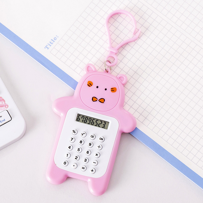 Cute Cartoon Bear Calculator Mini-Portable Led Large Screen Display Creative Keychain Stationery Wholesale