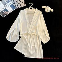 睡衣女款夏季睡袍浴袍冰丝绸小性感婚礼晨袍女新娘高级感中袖白色