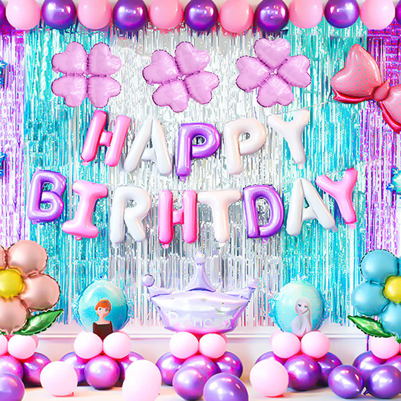彩色流苏拉花纸卷气球儿童周岁生日派对布置装饰背景墙生日快乐套