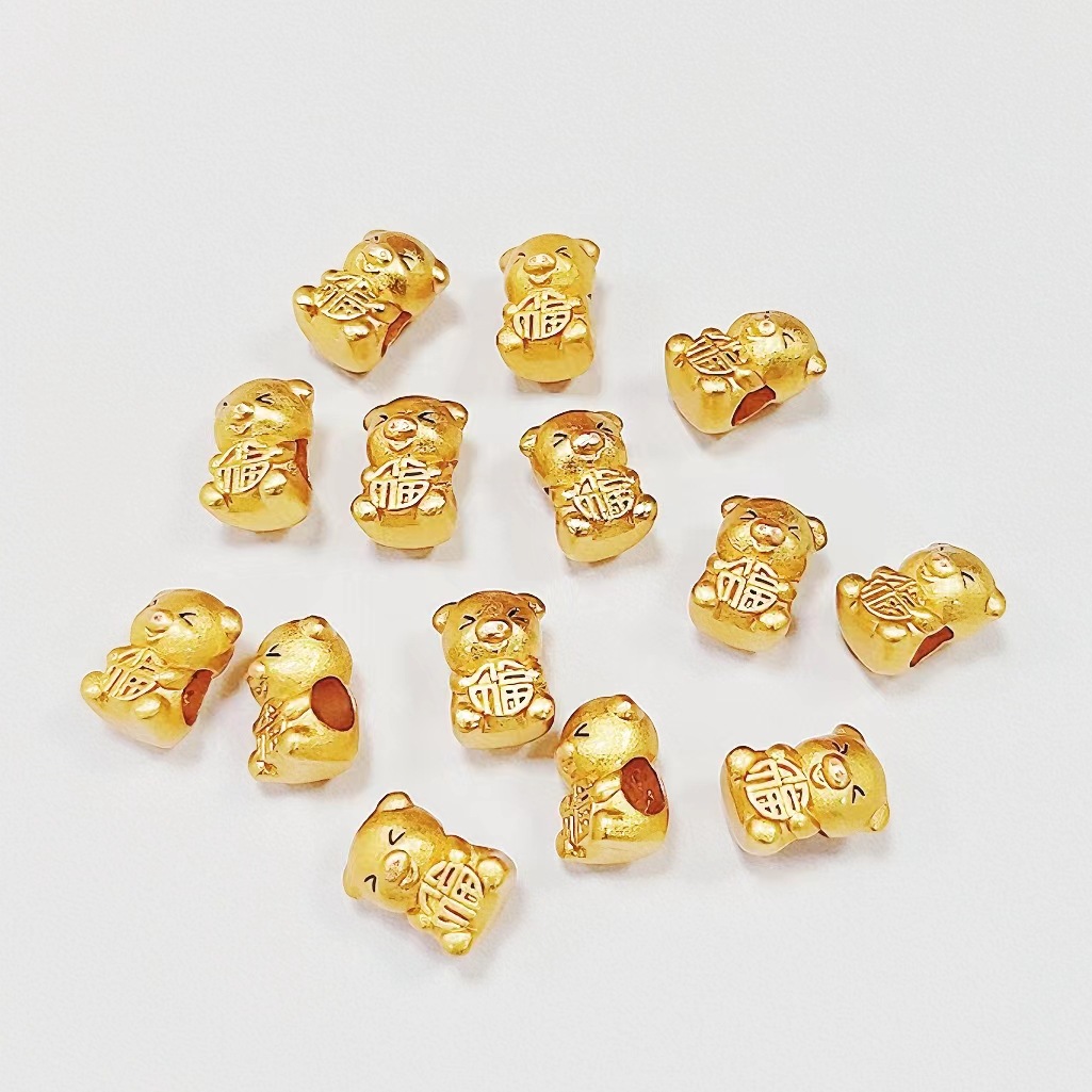沙金生肖转运珠系列保色小福猪手链串珠配件-阿里巴巴