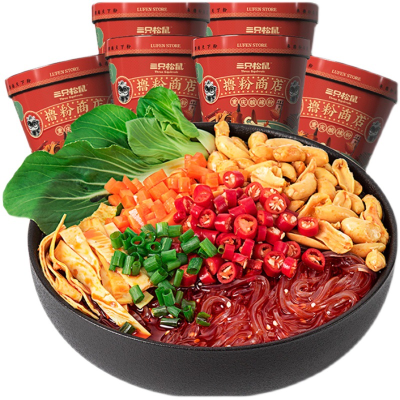 【满300减210】三只松鼠_酸辣粉_桶装速食方便面泡面重庆粉丝