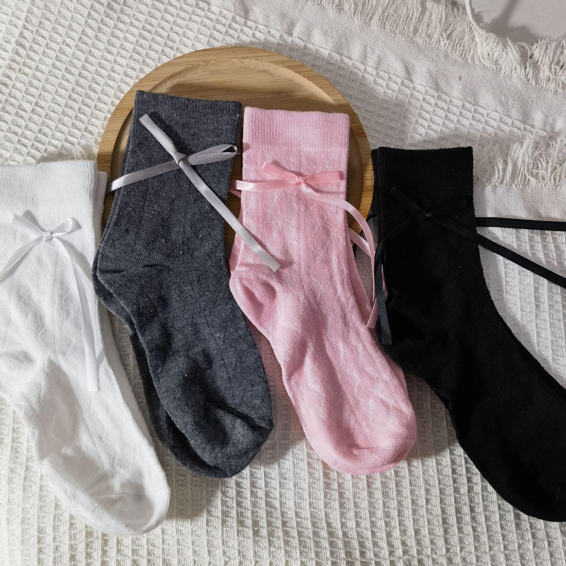 2024新款芭蕾风透气袜子女绑带蝴蝶结中筒袜夏季配裙子jk袜-阿里巴巴