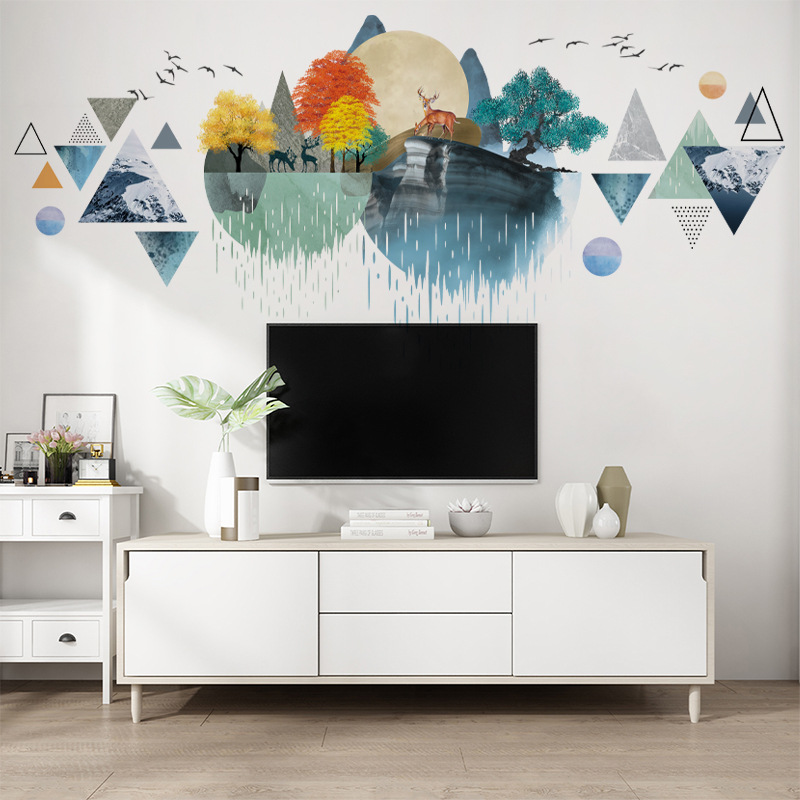 旅康ch39082ab几何山水简约风家居墙面装饰画自粘贴纸美化壁纸贴