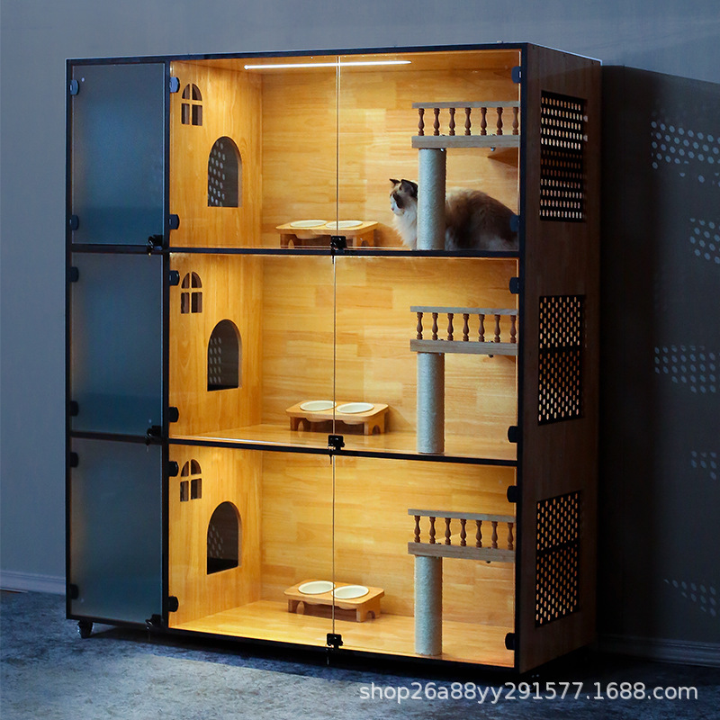 实木猫笼三层猫笼猫别墅繁育豪华猫柜猫咪窝房子寄养展示柜猫舍