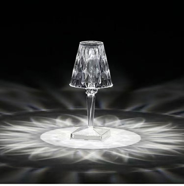 Italian Kartell Crystal Diamond Table Lamp Ambience Light Internet Celebrity Small Night Lamp Rechargeable Touch Decorative Table Lamp