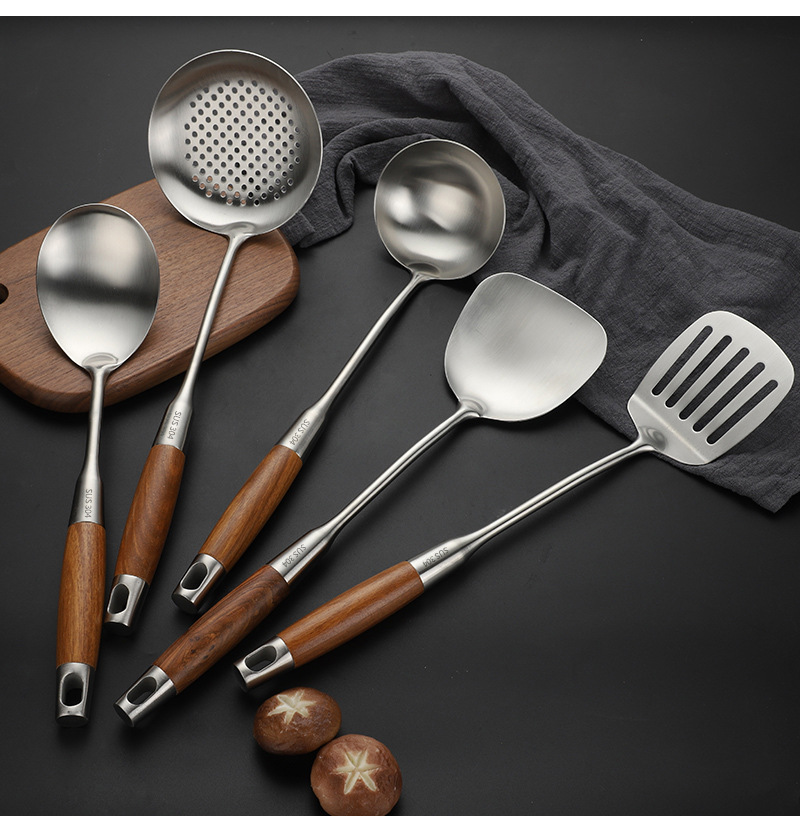 梨花木304不锈钢厨具套装 家用锅铲漏勺炒菜勺子厨房烹饪工具