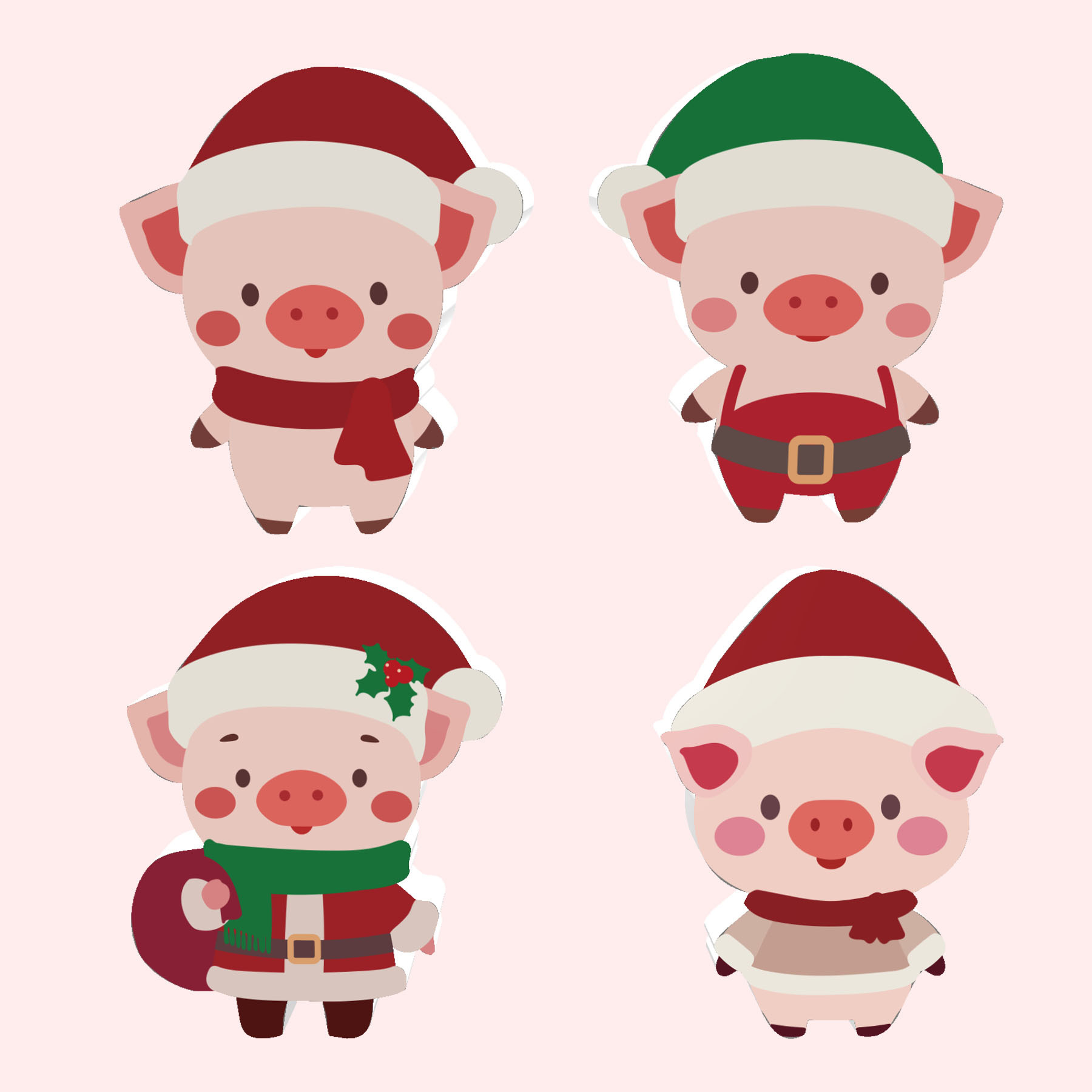 跨境新品4件套圣诞节雪弗板摆件,桌面装饰摆件圣诞小猪卡通可爱