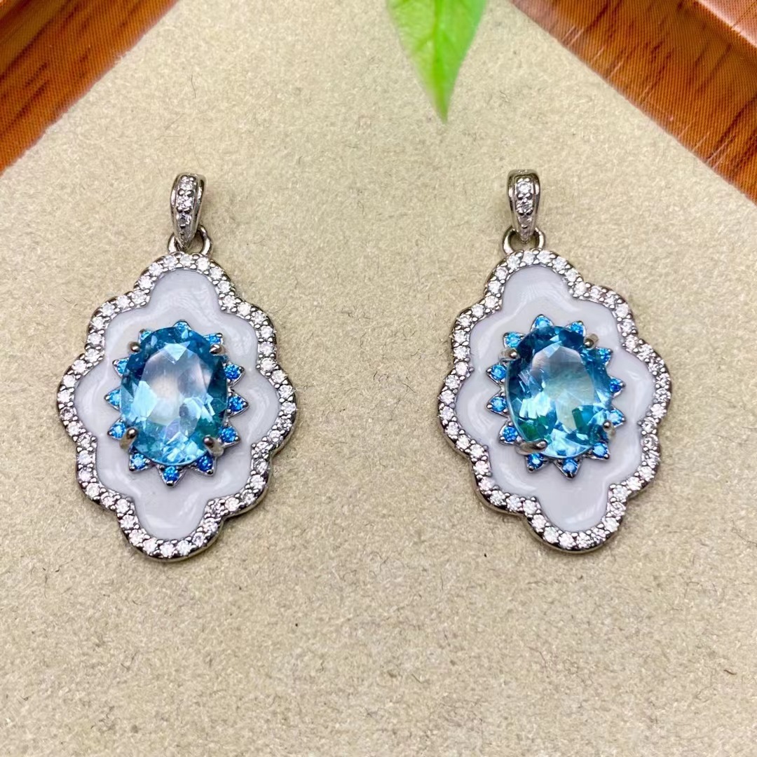 天然瑞士蓝托帕石吊坠s925银豪华镶高贵时尚百搭女款项饰吊坠批发