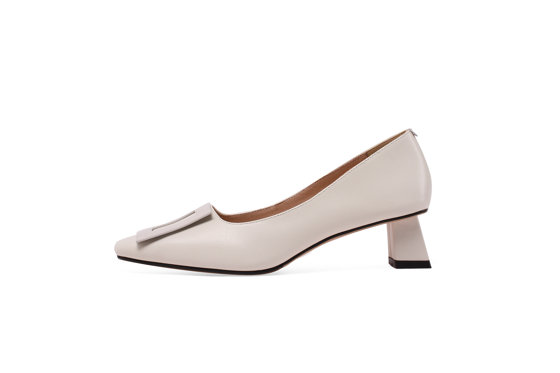 里外全部韩版清新中跟单鞋2021春季新款方头工作鞋女真皮粗跟女鞋