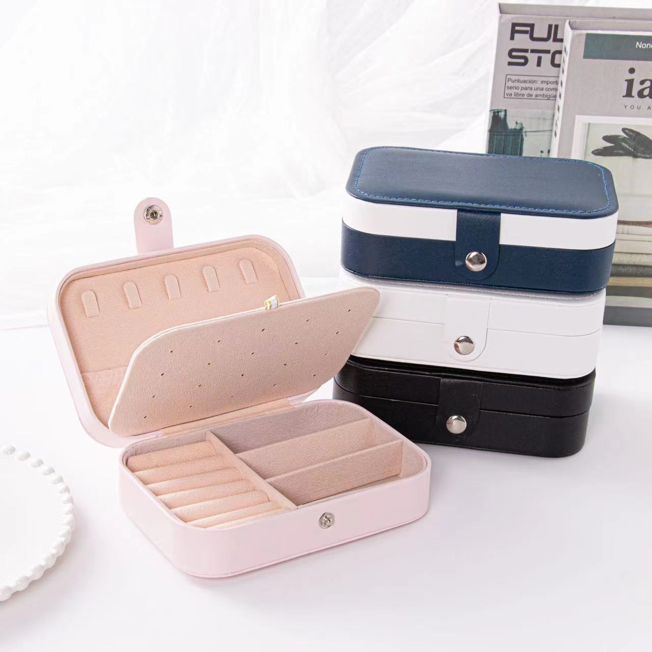 New Double-Layer Convenient Jewelry Box Ear Stud Necklace Ring Storage Box Pu Leather Multi-Functional Jewelry Box Spot