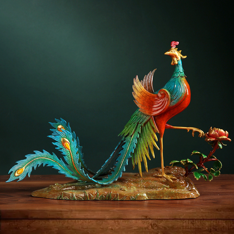 《瑞凤呈祥》全铜凤凰摆件 创意客厅电视酒柜玄关工艺品 家居饰品