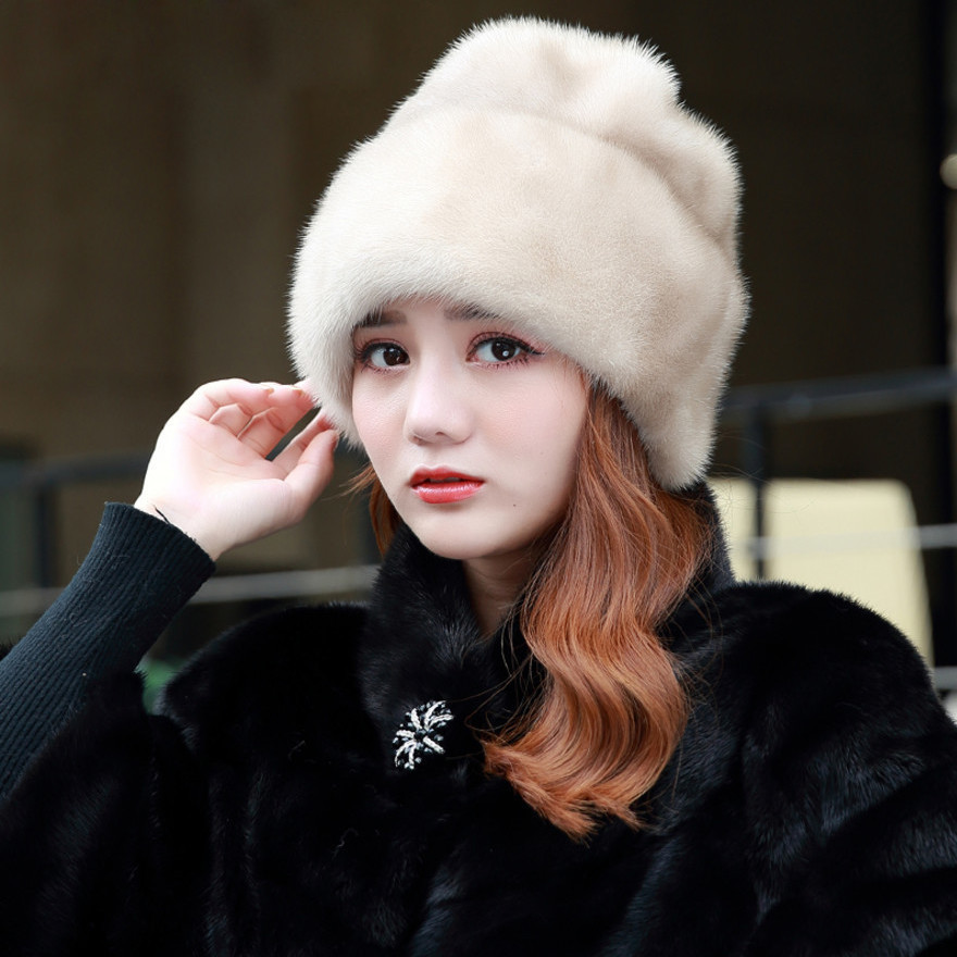 冬季新款女士水貂帽子整貂圣诞帽护耳貂皮软款女帽冬季时尚保暖