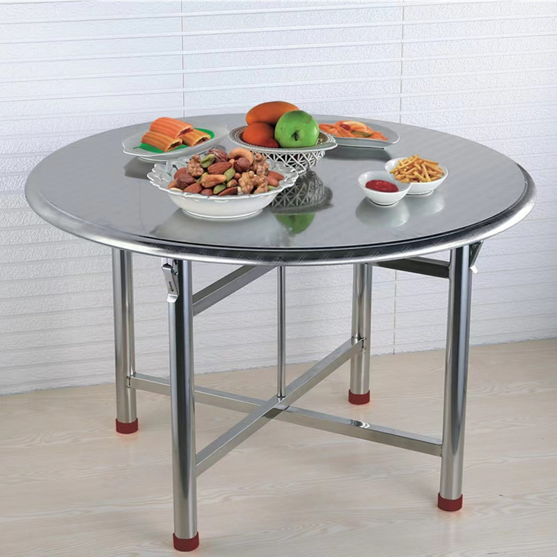 不锈钢桌子折叠圆桌家用餐桌吃饭桌饭店餐台快餐桌方形餐桌带转盘