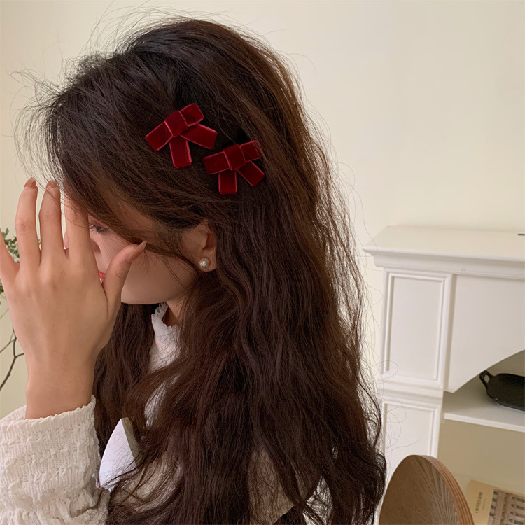 Black Velvet Small Exquisite Bow a Pair of Hairclips Hairpin Autumn and Winter Sweet Headwear Japanese Style Side Clip