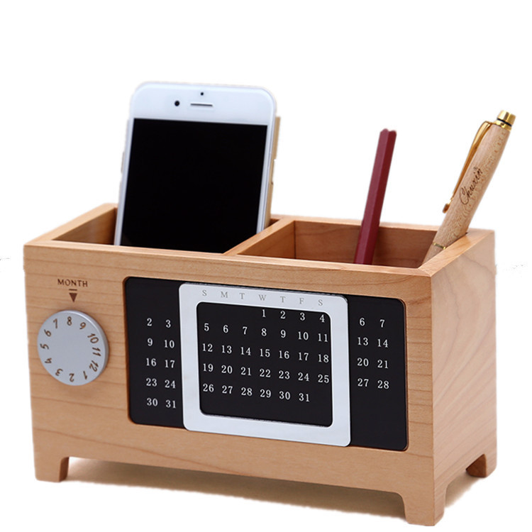 Walnut Calendar Pen Holder Creative Solid Wood Multi-Functional Office Office Supplies Wooden Desktop Storage Box Decoration
