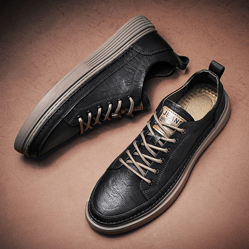 2023 Spring and autumn new black texture daily small leather shoes men's shoes low top breathable all sports style casual shoes 440 thumbnail