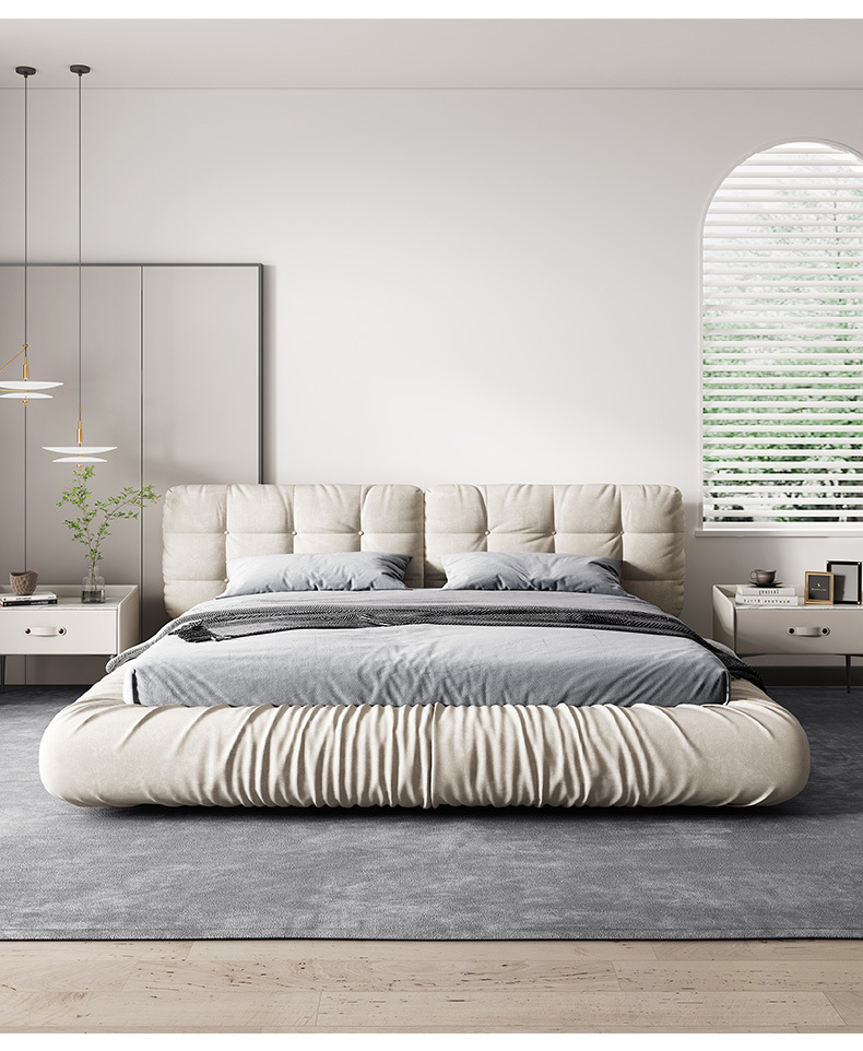 轻奢网红床磨砂科技布云朵床双人主卧意式简约现代布艺床1.