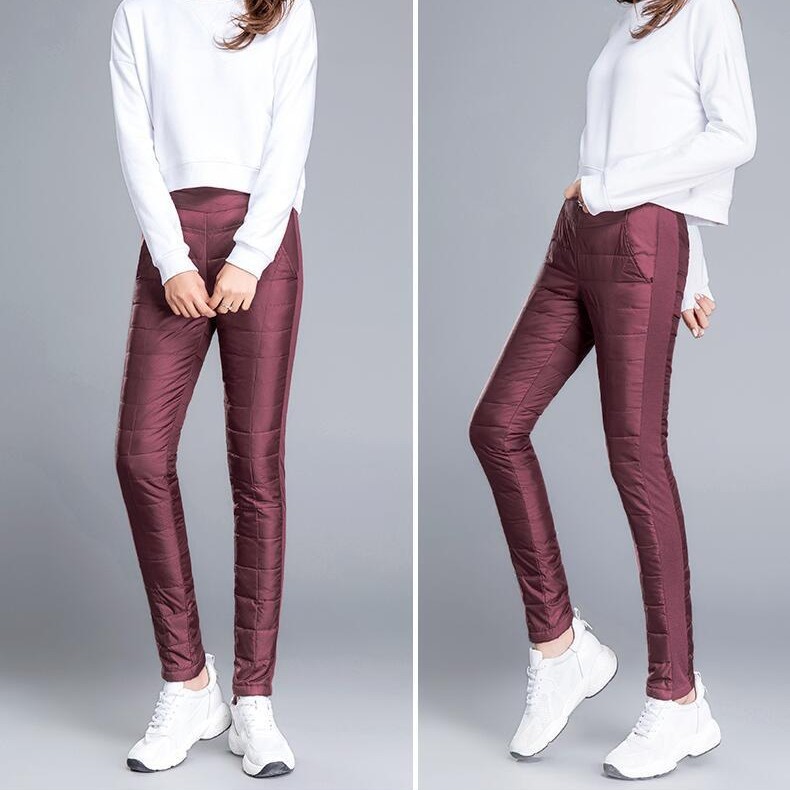 冬季高腰双面羽绒裤女外穿修身显瘦羽绒棉裤加厚大码女裤保暖裤子