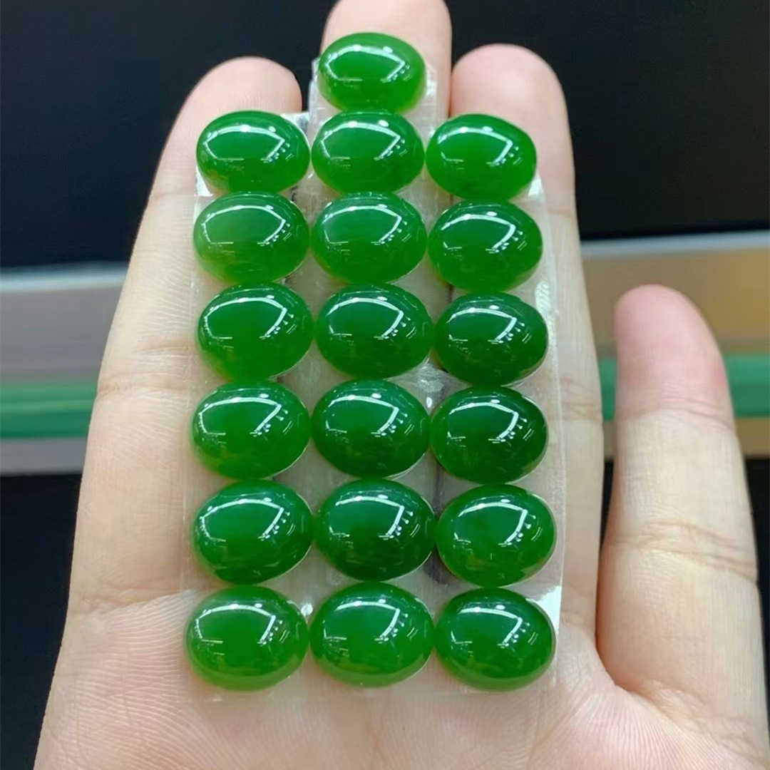 厂家批发俄料和田碧玉裸石戒面 苹果绿油润 diy镶嵌戒饰耳饰