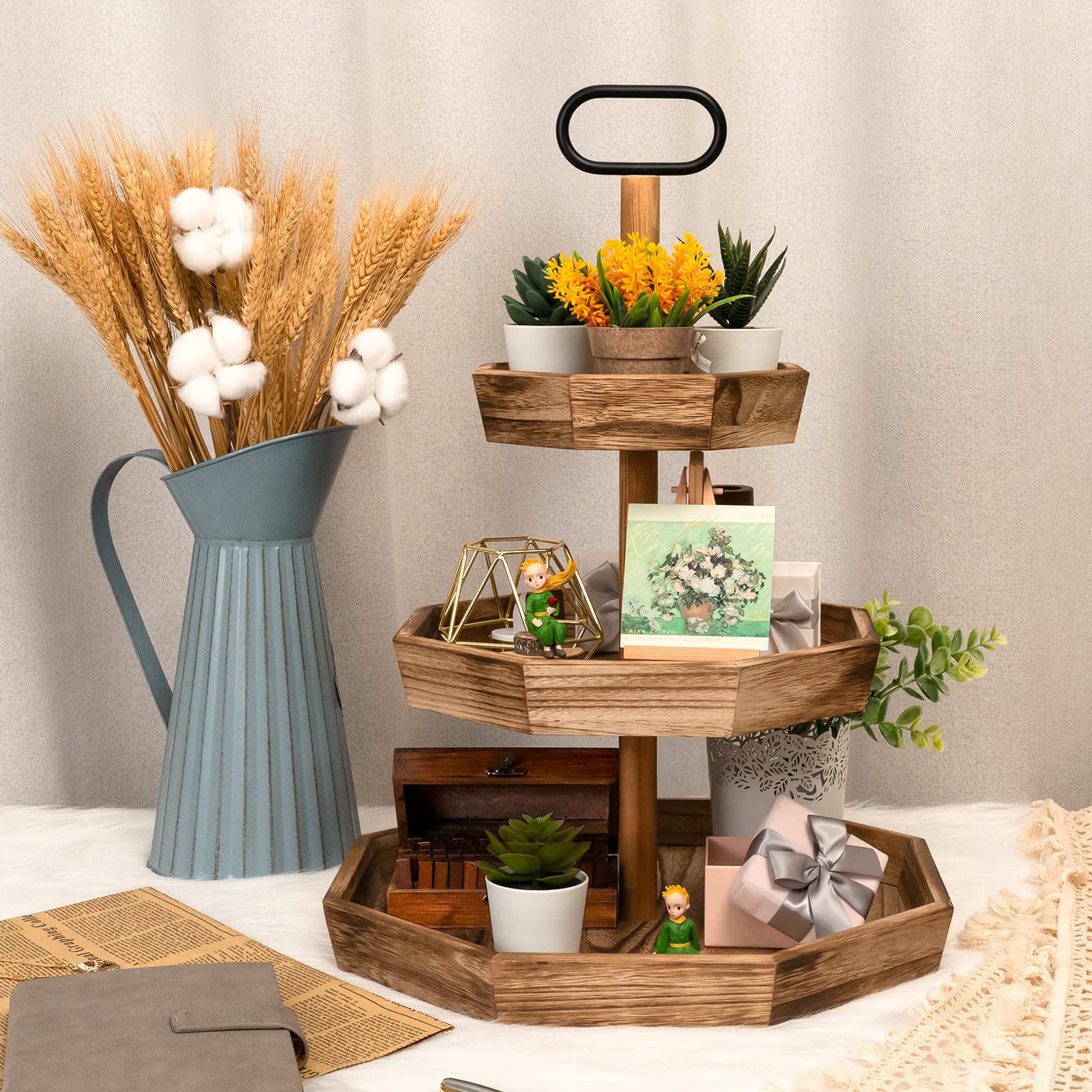 Wooden Tray Mori Style Three-Layer Cake Plate Wholesale Wooden Dessert Stand Decorative Solid Wood Tray Display Stand Props