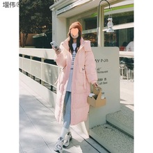 时尚百搭奶橘粉色羽绒棉服女中长款年冬季新款加厚面包服过膝棉衣