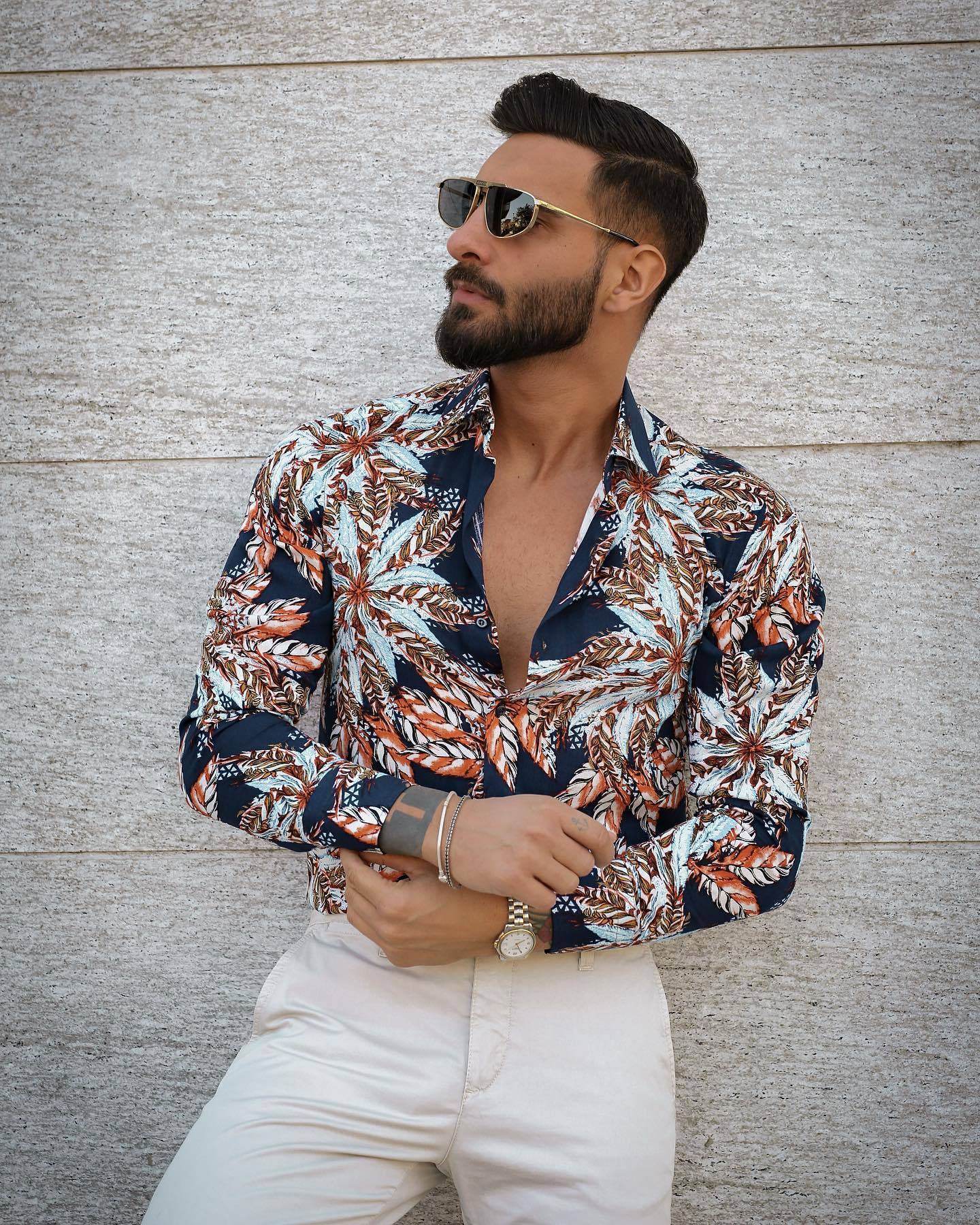 男士长袖碎花衬衫休闲衬衣